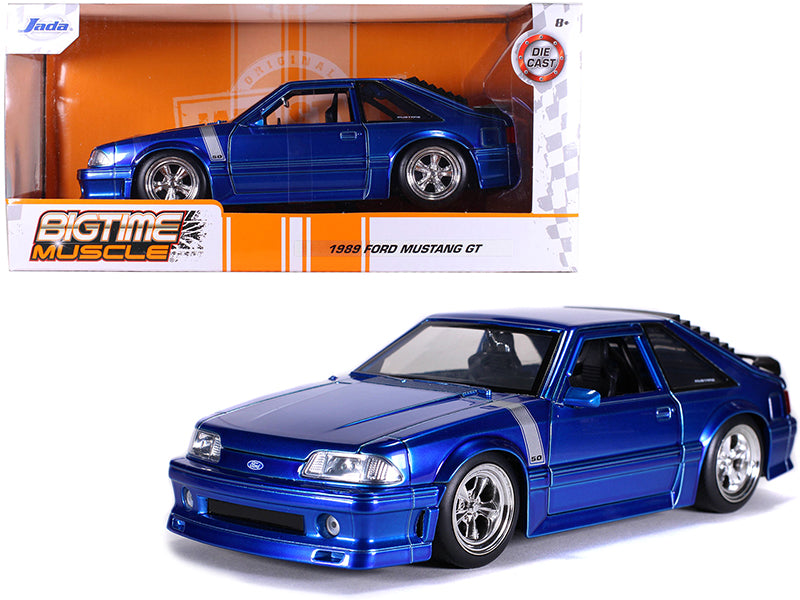 1989 Ford Mustang GT 5.0 Candy Blue with Silver Stripes "Bigtime Muscle" 1/24 Diecast Model Car by Jada — physical