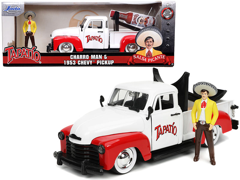 1953 Chevrolet Pickup Truck White and Red with Charro Man Diecast Figurine "Tapatio" 1/24 Diecast Model Car by Jada —