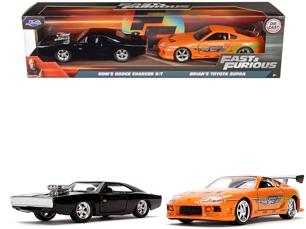 Dom's Dodge Charger R/T Black and Brian's Toyota Supra Orange Set of 2 pieces "Fast & Furious" Series 1/32 Diecast Model