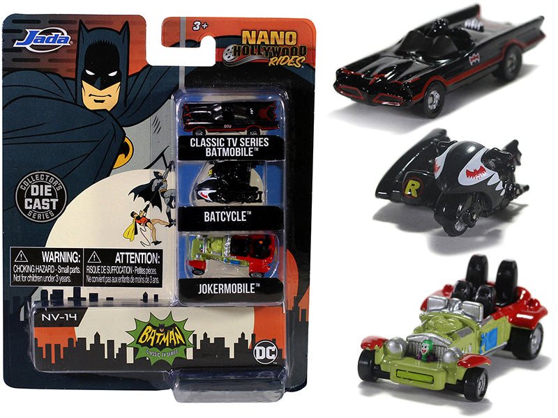 "Batman" (1966-1968) Classic TV Series 3 piece Set "Nano Hollywood Rides" Diecast Models by Jada — physical