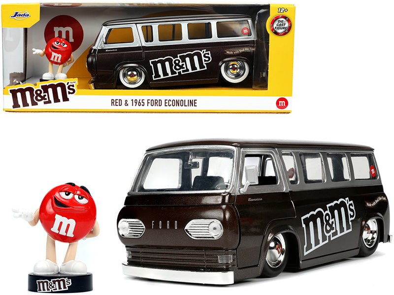 1965 Ford Econoline Bus Brown Metallic and Silver with Red M&M's Diecast Figurine "Hollywood Rides" Series 1/24 Diecast