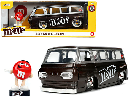 1965 Ford Econoline Bus Brown Metallic and Silver with Red M&M's Diecast Figurine "Hollywood Rides" Series 1/24 Diecast