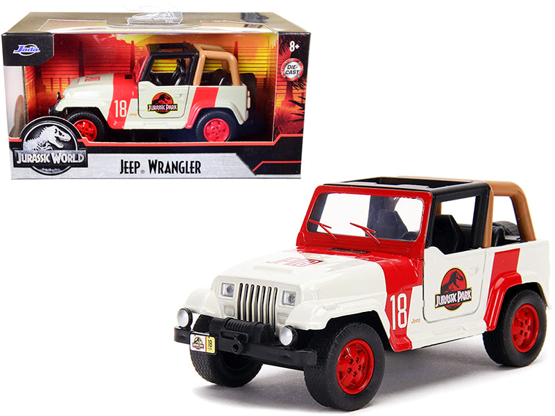Jeep Wrangler #18 "Jurassic Park" Red and Beige "Jurassic World" 1/32 Diecast Model Car by Jada — physical