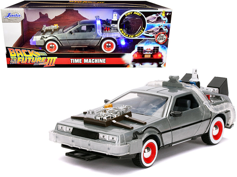 Jada DeLorean Brushed Metal Time Machine with Lights "Back to the Future Part III" (1990) Movie "Hollywood Rides" Series