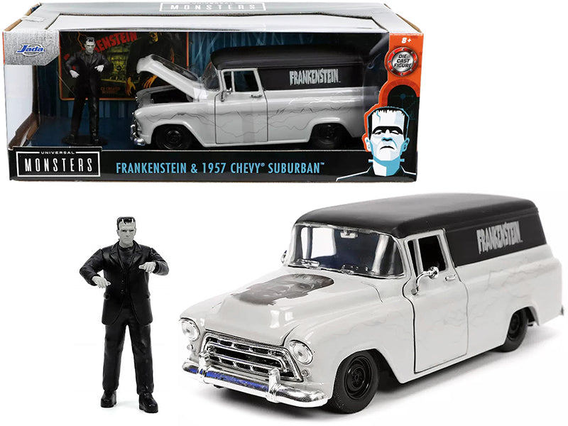1957 Chevrolet Suburban Gray and Black with Graphics and Frankenstein Diecast Figurine "Universal Monsters" "Hollywood