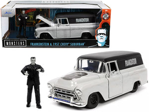 1957 Chevrolet Suburban Gray and Black with Graphics and Frankenstein Diecast Figurine "Universal Monsters" "Hollywood