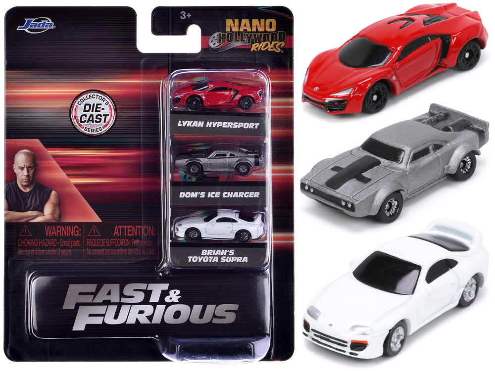 "Fast & Furious" Movie 3 piece Set Series 4 "Nano Hollywood Rides" Series Diecast Model Cars by Jada — physical