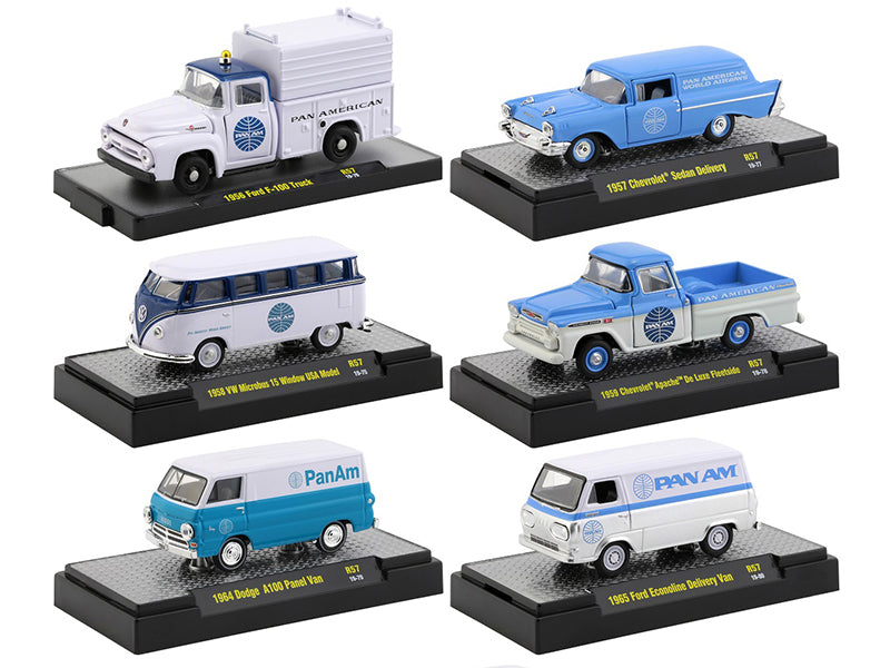 "Auto Trucks" Set of 6 pieces Release 57 "Pan American World Airways" (Pan Am) IN DISPLAY CASES 1/64 Diecast Model Cars by