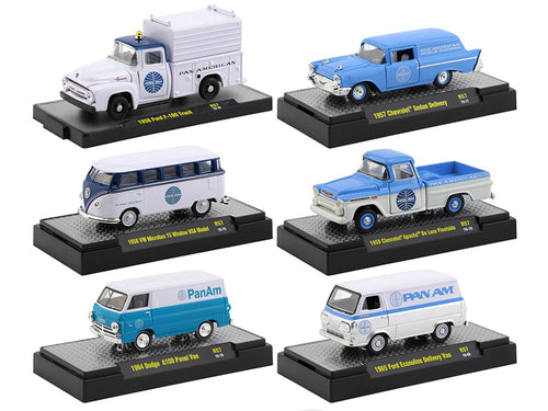 "Auto Trucks" Set of 6 pieces Release 57 "Pan American World Airways" (Pan Am) IN DISPLAY CASES 1/64 Diecast Model Cars by