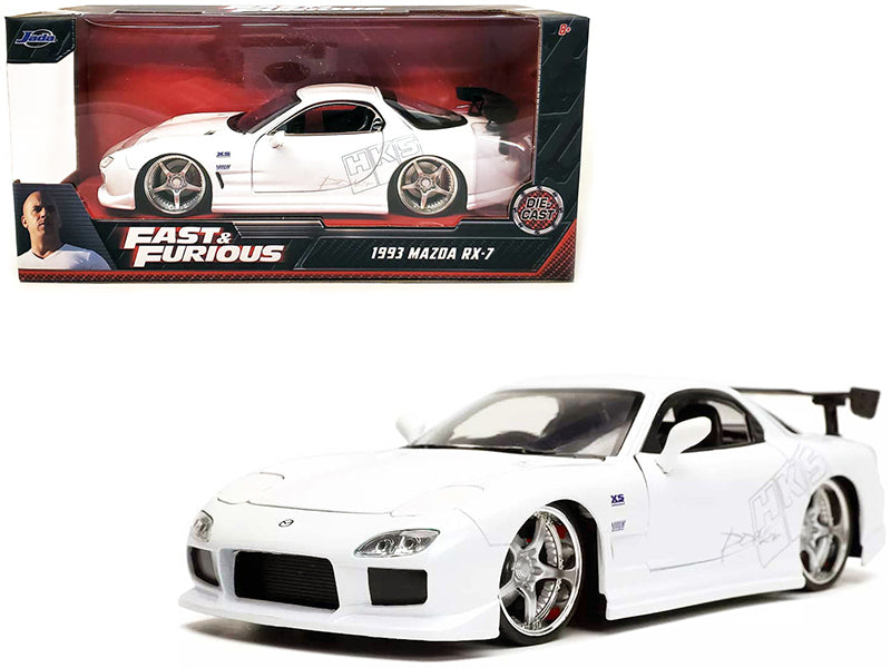 1993 Mazda RX-7 "HKS" White "Fast & Furious" Movie 1/24 Diecast Model Car by Jada — physical