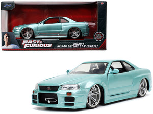 Brian's Nissan Skyline GT-R (BNR34) RHD (Right Hand Drive) Turquoise Metallic "Fast & Furious" Movie 1/24 Diecast Model Car