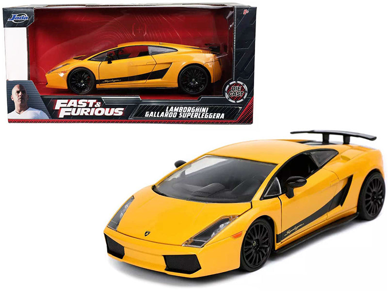 Lamborghini Gallardo Superleggera Yellow with Black Stripes "Fast & Furious" Movie 1/24 Diecast Model Car by Jada — physical