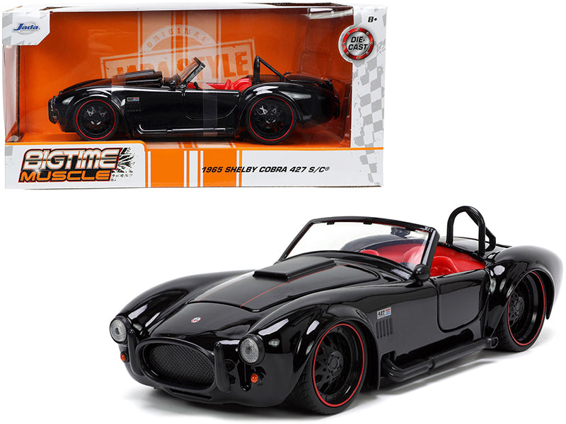 1965 Shelby Cobra 427 S/C Black with Matt Black and Red Stripes and Red Interior "Bigtime Muscle" Series 1/24 Diecast Model