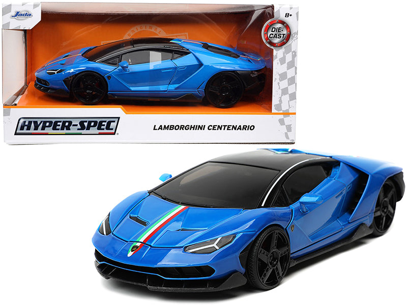 Lamborghini Centenario Blue with Black Top with Stripes "Hyper-Spec" Series 1/24 Diecast Model Car by Jada — physical