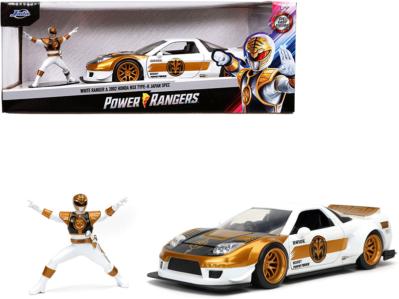 2002 Honda NSX Type-R Japan Spec RHD (Right Hand Drive) and White Ranger Diecast Figurine "Power Rangers" 1/24 Diecast Model