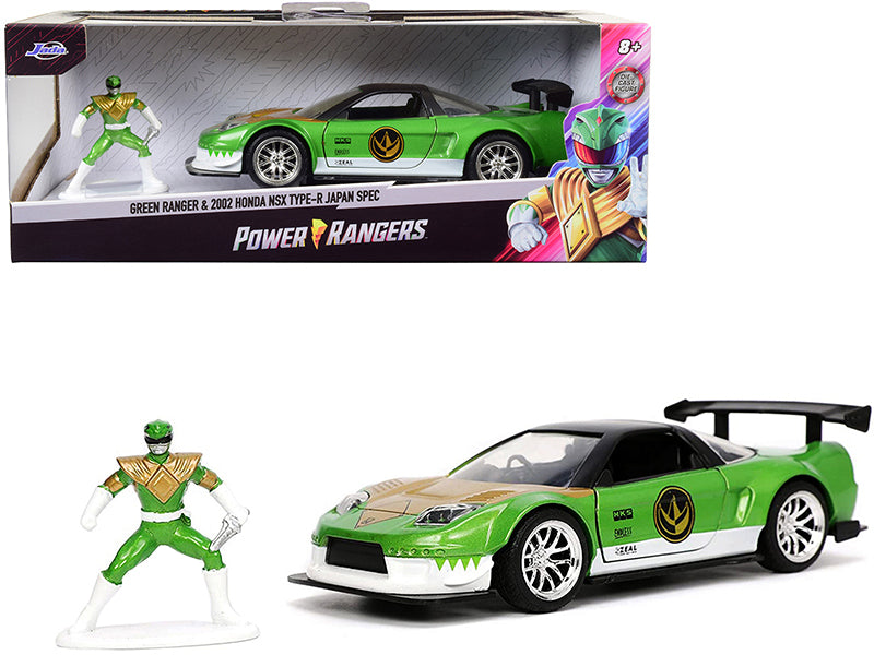 2002 Honda NSX Type-R Japan Spec RHD (Right Hand Drive) and Green Ranger Diecast Figurine "Power Rangers" "Hollywood Rides"