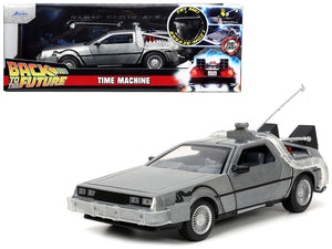 Jada - 1/24 DeLorean Brushed Metal Time Machine with Lights "Back to the Future" (1985) Movie "Hollywood Rides" Series 1/24 Diecast Model Car by Jada