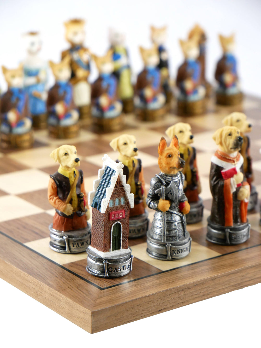 Little Shop of Magic Chess Set - Cats & Dogs Resin Men on Walnut Maple Board — Board Game