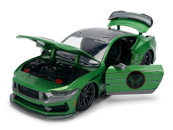 2024 Ford Mustang Dark Horse Green Metallic with Gray Top and Graphic with Doctor Doom Diecast Figure "Marvel's Doctor Doom" Character "Hollywood Rides" Series 1/24 Diecast Model Car by Jada