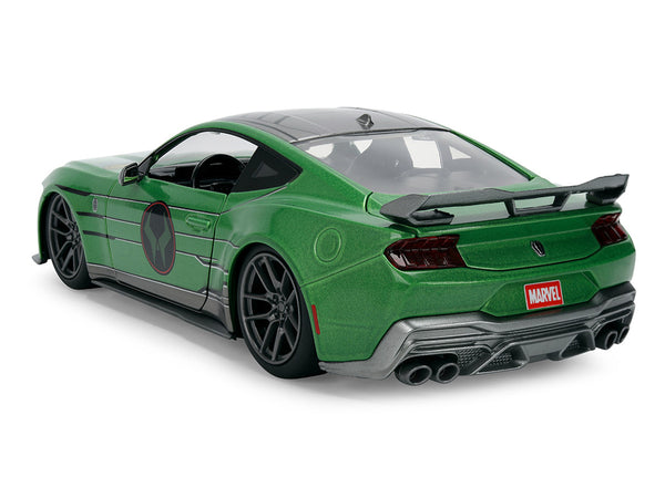 2024 Ford Mustang Dark Horse Green Metallic with Gray Top and Graphic with Doctor Doom Diecast Figure "Marvel's Doctor Doom" Character "Hollywood Rides" Series 1/24 Diecast Model Car by Jada