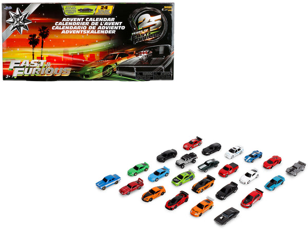 25 Years of Fast & Furious Advent Calendar Set of 24 Nano Cars "Nano Hollywood Rides" Series Diecast Model Cars by Jada