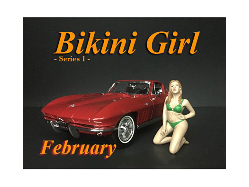 February Bikini Calendar Girl Figurine for 1/24 Scale Models by American Diorama — Scale Model Accessories