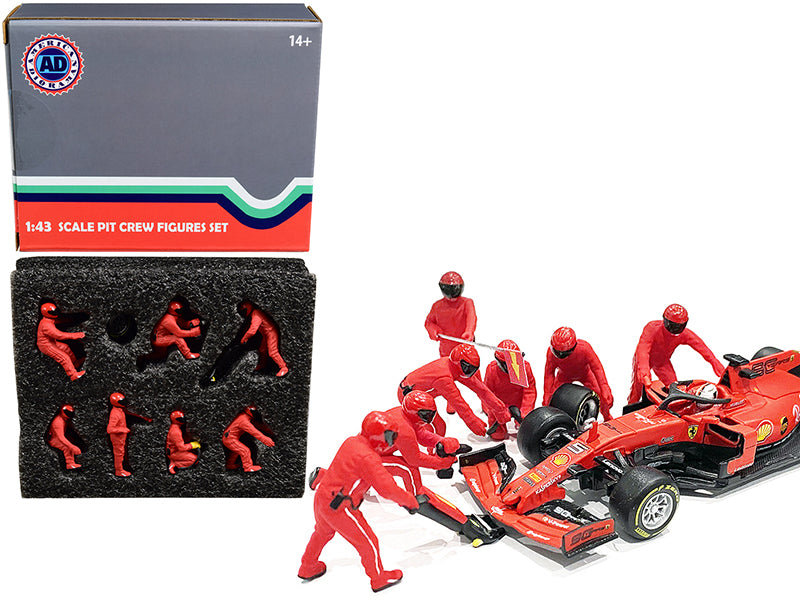 Formula One F1 Pit Crew 7 Figurine Set Team Red for 1/43 Scale Models by American Diorama — Scale Model Accessories