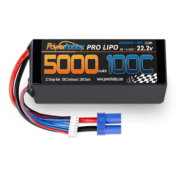 Powerhobby 6s 22.2v 5000mah 100c Lipo Battery w EC5 Plug Soft Case 6-Cell