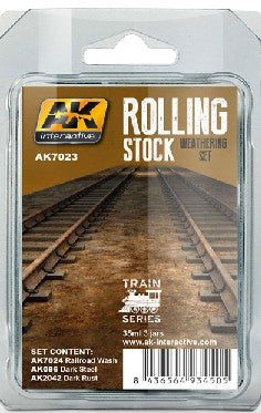 Black Forest® Hobby Supply Co AK Interactive 7023 Train Series: Rolling Stock Weathering Paint Set (3 Colors) — Glues,