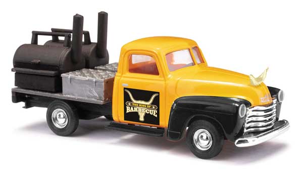 Black Forest® Hobby Supply Co Busch 48239 HO Scale 1950 Chevy Pickup Truck with BBQ Flatbed - King of Barbecue — HO Scale