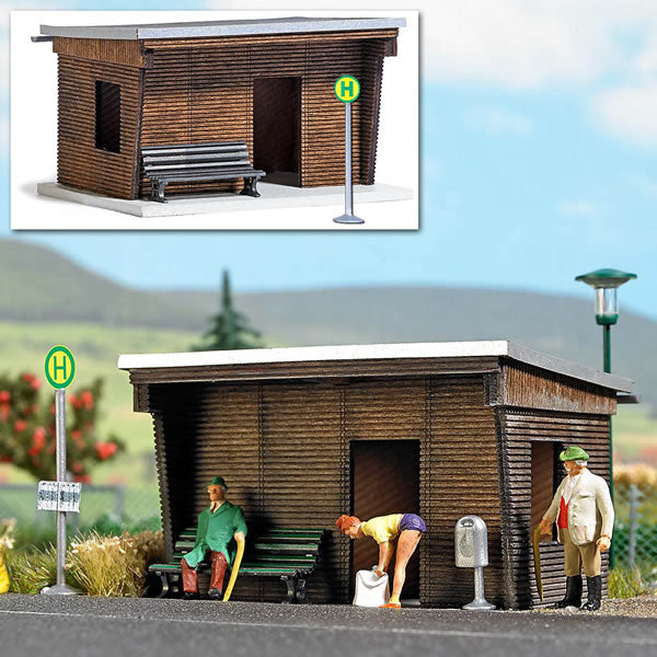 Black Forest® Hobby Supply Co Busch 1458 HO Scale Wood Bus Shelter -- Kit — HO Scale Structures > Busch