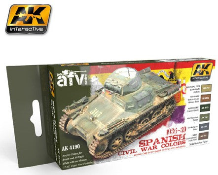 Black Forest® Hobby Supply Co AK Interactive 4190 AFV Series: Spanish Civil War 1936-1939 Acrylic Paint Set (6 — Glues,