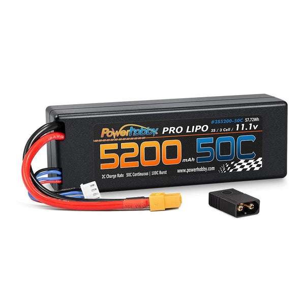 Powerhobby 3s 11.1V 5200mah 50c Lipo Battery Hardcase XT60 Plug w Adapter