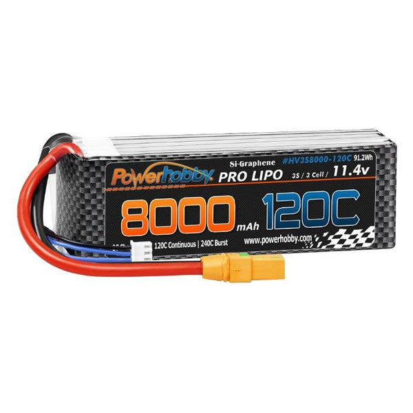 POWERHOBBY 3S 11.4V 8000MAH 120C GRAPHENE + HV LIPO BATTERY W XT90 PLUG
