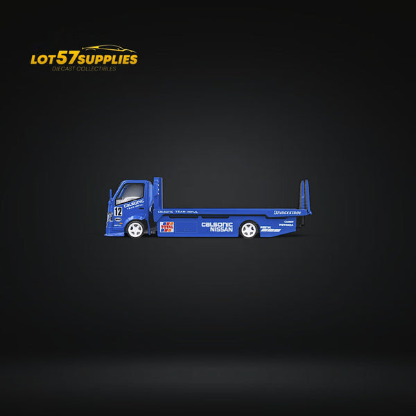 MicroTurbo HINO 300 Custom Truck Flatbed  Blue Calsonic Livery 1:64