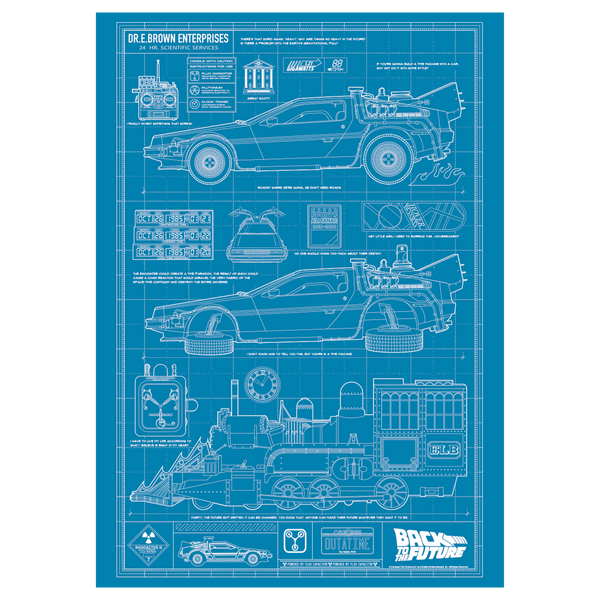 Back to the Future Time Machine Blueprint Art Print (with protective toploader)