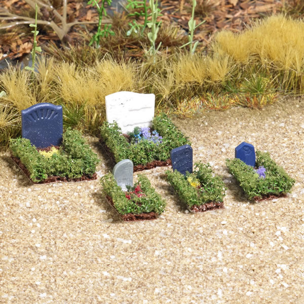Black Forest® Hobby Supply Co Busch 7686 HO Scale Complete Miniature Scene -- Graves, Boxwood Hedges (5) — HO Scale Scenery
