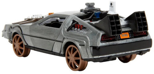 Back to the Future Part III die-cast 1:32 scale "Hollywood Rides" DeLorean Time Machine (railroad) - Echo Six Hobbies