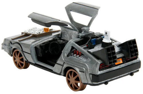 Back to the Future Part III die-cast 1:32 scale "Hollywood Rides" DeLorean Time Machine (railroad) - Echo Six Hobbies