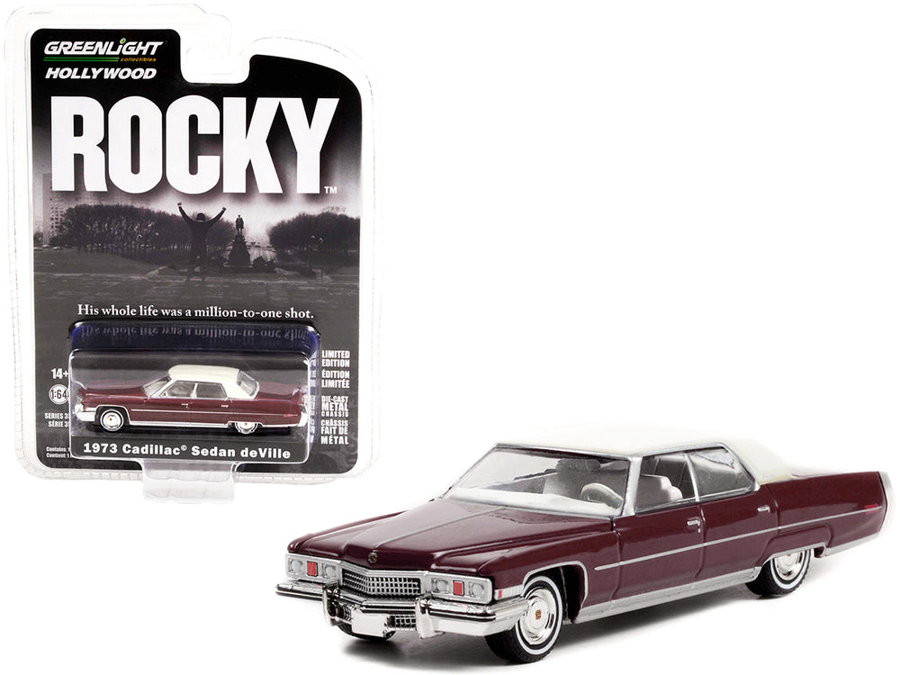 1973 Cadillac Sedan DeVille Burgundy with White Top "Rocky" (1976) Movie "Hollywood Series" Release 35 1/64 Diecast Model Car by Greenlight