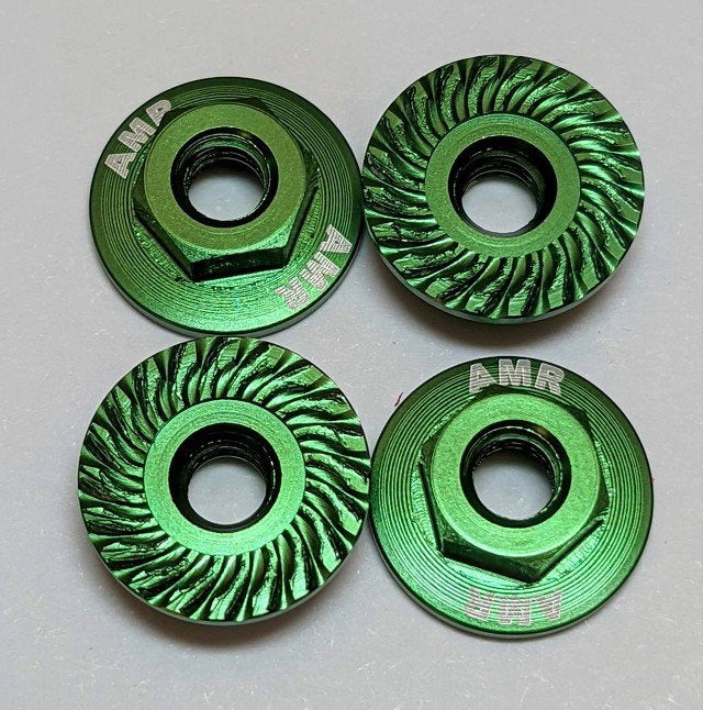 AMR AMR025GR 4mm Aluminum Serrated Flange Nut (Green) (4)
