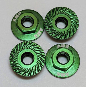 AMR AMR025GR 4mm Aluminum Serrated Flange Nut (Green) (4)
