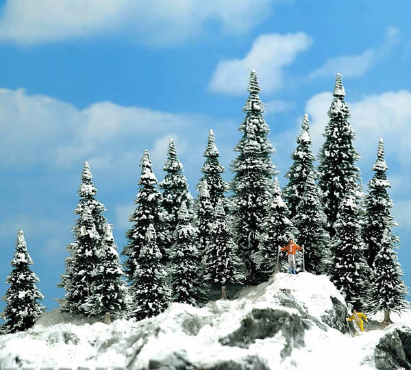 Black Forest® Hobby Supply Co Busch 6566 N Scale Trees (pkg 20) -- Snow Covered Pines 1-3/32 to 2-11/64" — N Scale Scenery >
