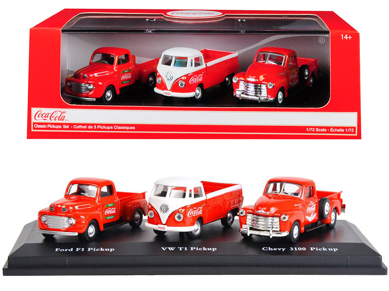 "Classic Pickups" Gift Set of 3 Pickup Trucks "Coca Cola" 1/72 Diecast Model Cars by Motorcity Classics — Die-cast Model Cars