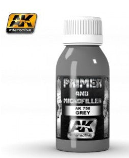 Black Forest® Hobby Supply Co AK Interactive 758 Grey Primer & Microfiller 100ml Bottle — Glues, Paints, Tools > AK