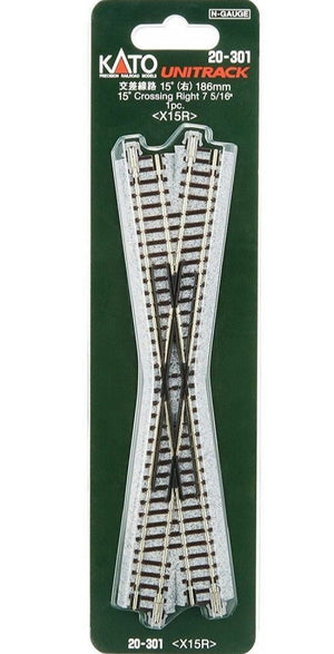 Kato 20301 N 186mm 7-5/16" 15-Degree Right-Hand Crossing Track