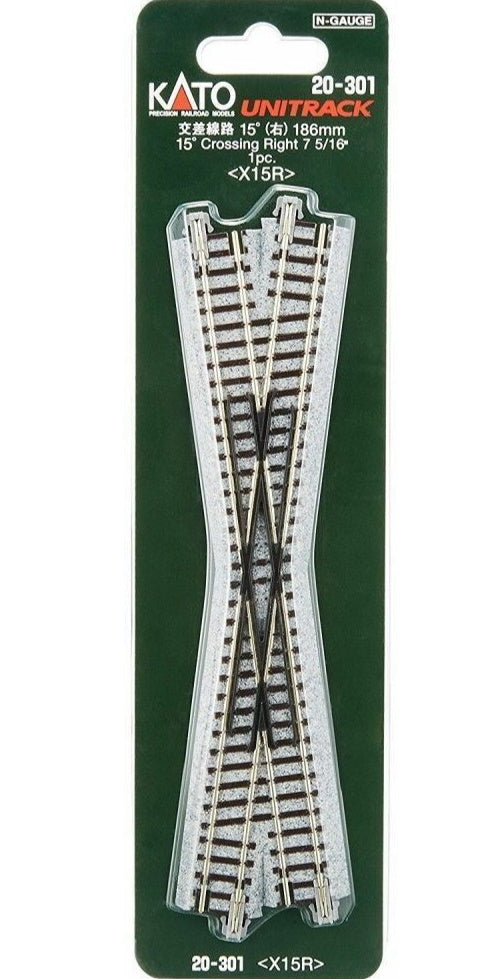 Kato 20301 N 186mm 7-5/16" 15-Degree Right-Hand Crossing Track