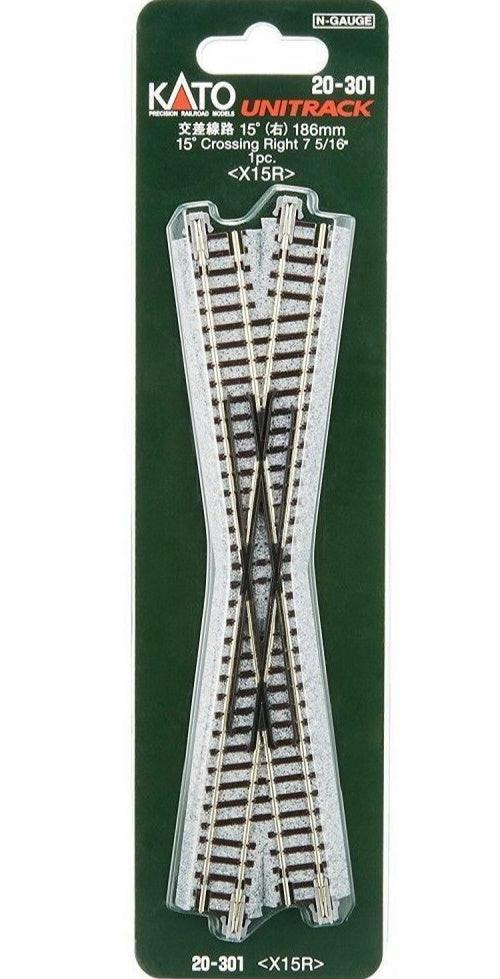 PowerHobby Kato 20301 N 186mm 7-5/16" 15-Degree Right-Hand Crossing Track — N Tracks