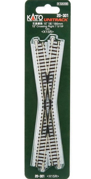 Kato 20301 N 186mm 7-5/16" 15-Degree Right-Hand Crossing Track