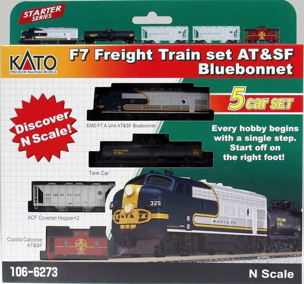 Kato N Scale F7 ATSF F7A Freight Train Hopper Tank Car Caboose Set 106-6273